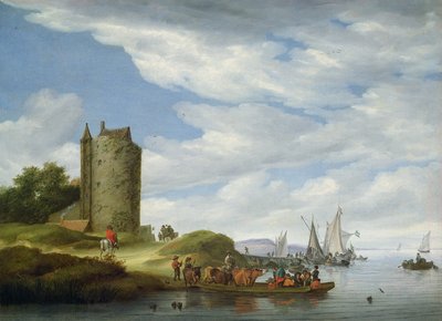 River Estuary with Watchtower by Salomon van Ruisdael or Ruysdael